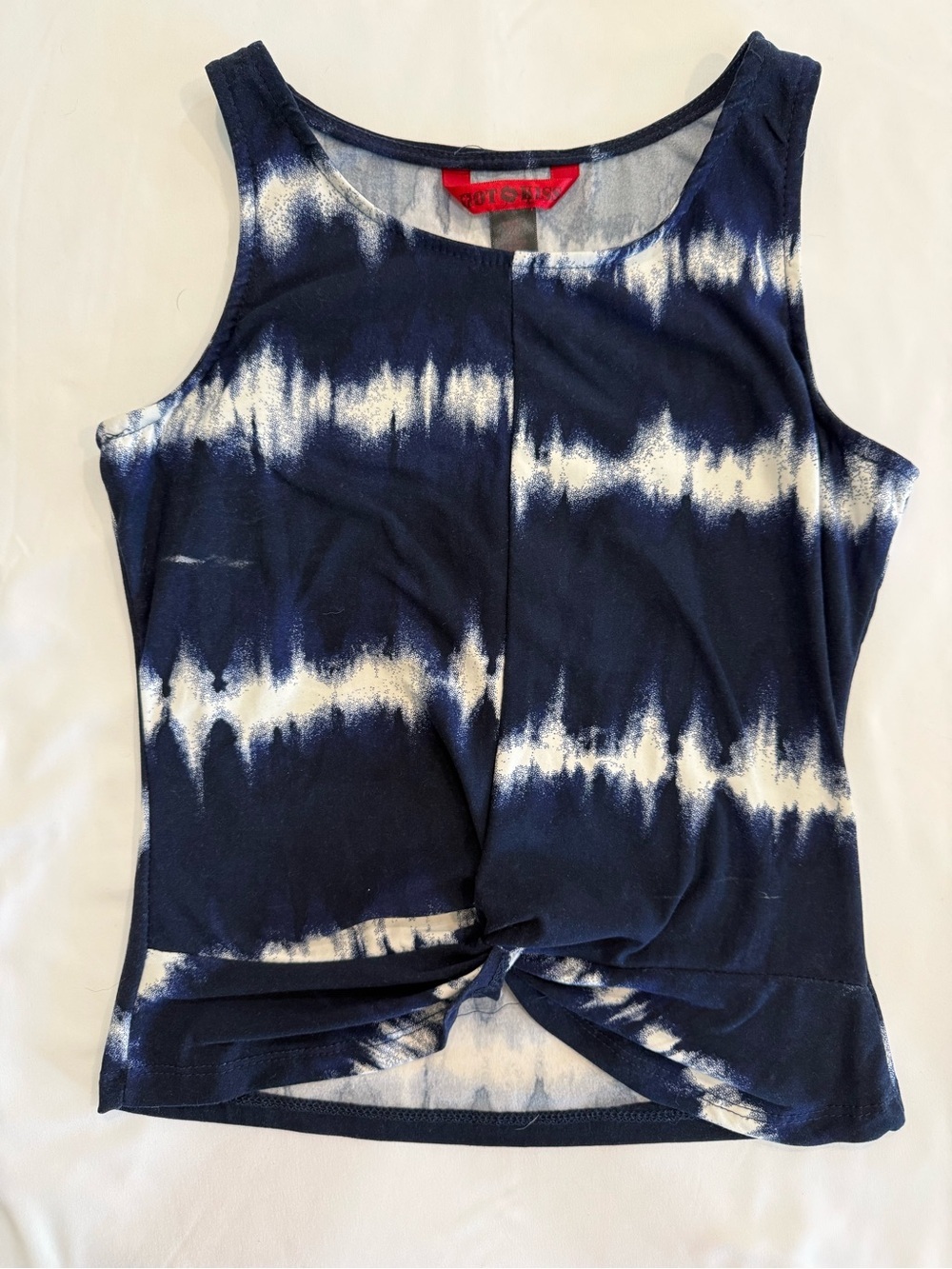 HOT KISS Tie-Dye Twist Front Tank Top - Navy & White - Small